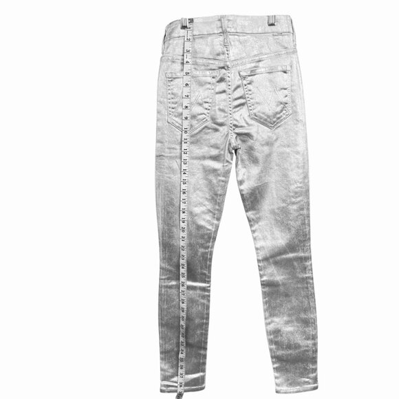MOTHER The Looker High Waist Skinny Jeans Silver Lining Size 24 NWT Metallic - Picture 2 of 9